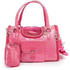 Dog Carrier PU Leather Dog Handbag Dog Purse Cat Tote Bag Pet Cat Dog Hiking Bag Travel Bag fits Under 3 pounds(S, Black) in Kuwait
