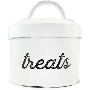 AuldHome Enamel Cat Treat Container (Black), Small Retro Modern Farmhouse Pet Treats Jar