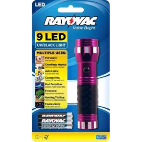Rayovac UV Flashlight Black Light, 400 nm Ultraviolet Blacklight Detector for Dog Urine, Pet Stains, Bed Bug and Auto Leaks, Purple (BEUV3AAA-BA) in Kuwait