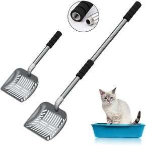 Cat Litter Scoop,Metal Long Handle Kitty Litter Coop Scooper,Heavy Duty Cats Pooper for Litter Box Pet Poop Shovel Chicken Poop Scooper 32inch (Black)