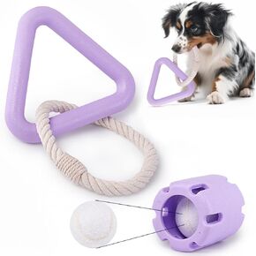 مجموعة ألعاب كرة الكلب وحبل شد الحبل من KuddelMuddel، كرة تنس دعابة للمضغ لا تصدر أصواتًا داخل قفص مطاطي ولعبة حبل قطني مثلث للحيوانات الأليفة الصغيرة والمتوسطة والكبيرة (عبوة من قطعتين) in Kuwait