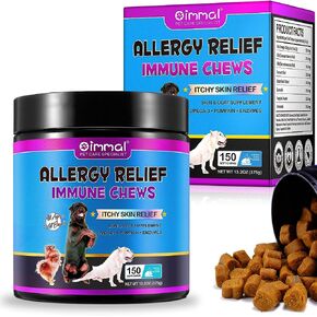 Dog Allergy Relief-Dog Allergy Chews (150 Soft Chews)- Itch Relief for Dogs, Omega 3 Fish Oil + Pumpkin Enzymes + DHA for Dogs, Seasonal Allergies + Anti Itch + Hot Spots. in Kuwait