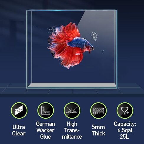 LAQUAL 10 Gallon Ultra Clear Glass Fish Tank, Rimless Low Iron Aquarium for Betta/Nano/Goldfish/Snail/Shrimp, Big Fish Tank & Cover Set & Feeding Ring & Cleaning Tools in Kuwait