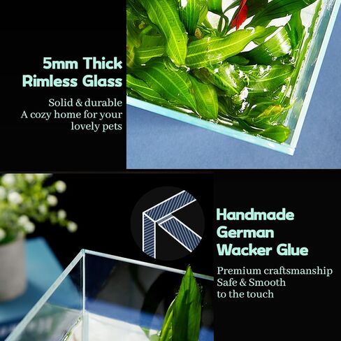 LAQUAL 10 Gallon Ultra Clear Glass Fish Tank, Rimless Low Iron Aquarium for Betta/Nano/Goldfish/Snail/Shrimp, Big Fish Tank & Cover Set & Feeding Ring & Cleaning Tools in Kuwait