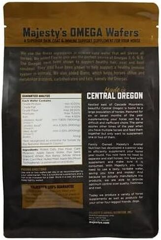 رقائق أوميغا ماجيستي - مكمل غذائي فائق الجودة لبشرة الخيول/الخيول، ومعطف ودعم مناعة - أوميغا 3، 6، 9، والبيوتين - عدد 60 (كمية تكفي لمدة شهرين) in Kuwait