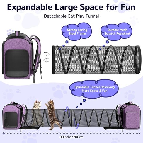 حقائب ظهر لحمل القطط من باوتنر مع نفق لعب للقطط قابل للتوسيع، حقيبة ظهر للحيوانات الأليفة معتمدة من شركات الطيران للكلاب الصغيرة والقطط الكبيرة يصل وزنها إلى 25 رطلاً، حاملة سفر قابلة للطي للقطط للمشي لمسافات طويلة والتخييم باللون الرمادي in Kuwait