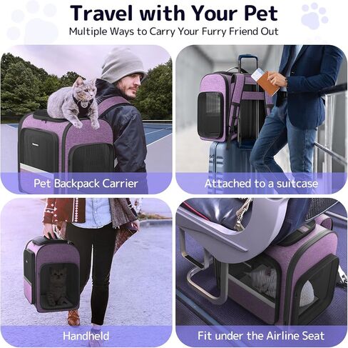 حقائب ظهر لحمل القطط من باوتنر مع نفق لعب للقطط قابل للتوسيع، حقيبة ظهر للحيوانات الأليفة معتمدة من شركات الطيران للكلاب الصغيرة والقطط الكبيرة يصل وزنها إلى 25 رطلاً، حاملة سفر قابلة للطي للقطط للمشي لمسافات طويلة والتخييم باللون الرمادي in Kuwait
