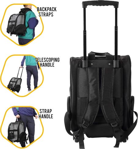 KOPEKS Deluxe Backpack Pet Travel Carrier with Double Wheels - Black - Approved by Most Airlines in Saudi Arabia