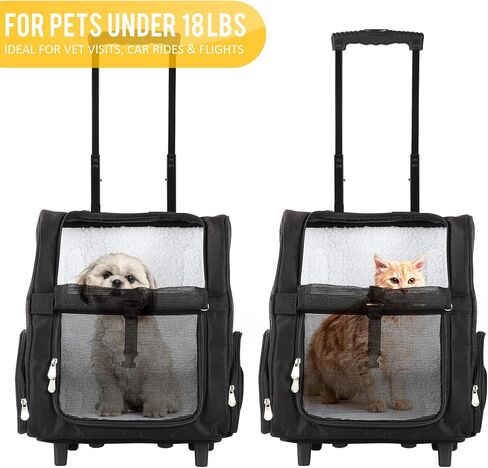 KOPEKS Deluxe Backpack Pet Travel Carrier with Double Wheels - Black - Approved by Most Airlines in Saudi Arabia