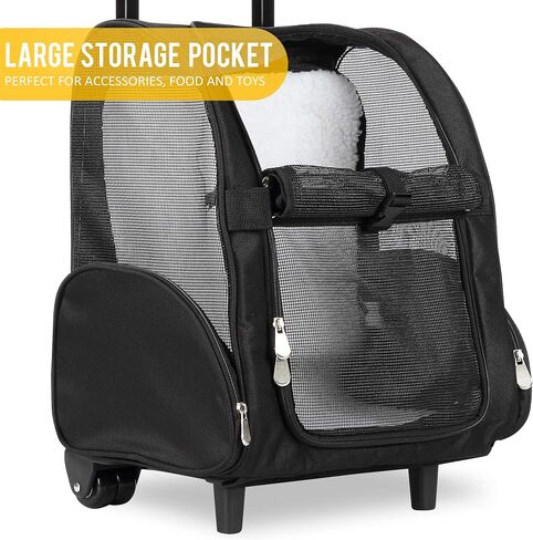 KOPEKS Deluxe Backpack Pet Travel Carrier with Double Wheels - Black - Approved by Most Airlines in Saudi Arabia