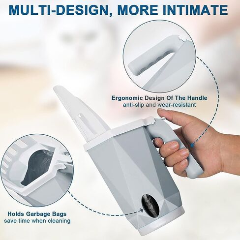 مجرفة فضلات القطط 2 في 1 مع حامل واكياس | مجرفة فضلات القطط مع مجرفة عميقة قابلة للازالة | مغرفة صغيرة محمولة مدمجة لفضلات القطط مع اكياس اعادة التعبئة| متينة وسهلة التنظيف (تتضمن 150 كيس) in Kuwait