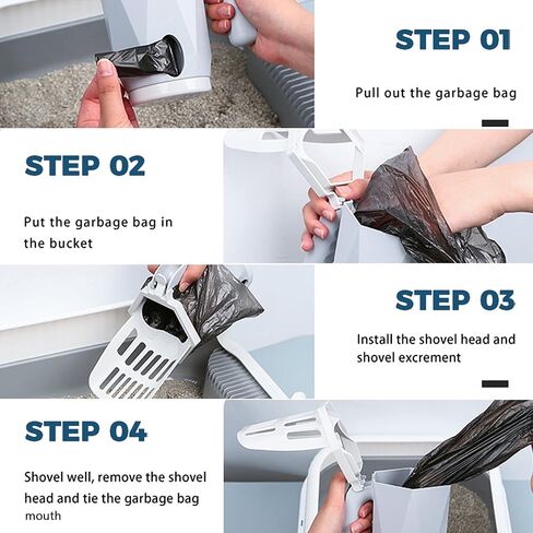 مجرفة فضلات القطط 2 في 1 مع حامل واكياس | مجرفة فضلات القطط مع مجرفة عميقة قابلة للازالة | مغرفة صغيرة محمولة مدمجة لفضلات القطط مع اكياس اعادة التعبئة| متينة وسهلة التنظيف (تتضمن 150 كيس) in Kuwait