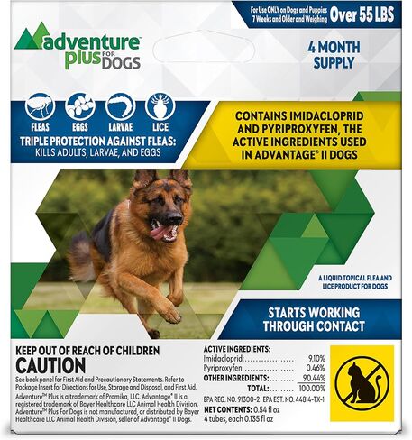 Adventure Plus Triple Flea Protection for Dogs – Spot on Flea & Tick Prevention for Dogs – For Extra Large Dogs 55+lbs – 4 Doses in Saudi Arabia