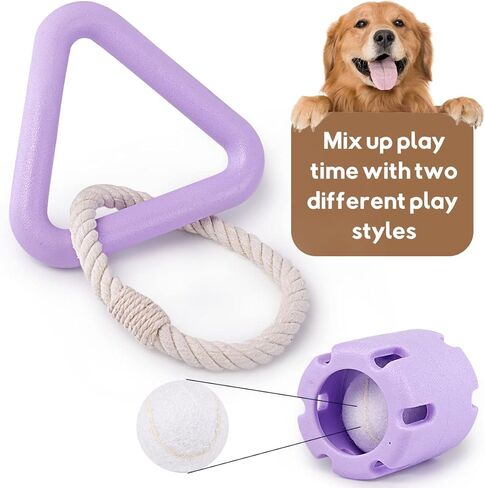 مجموعة ألعاب كرة الكلب وحبل شد الحبل من KuddelMuddel، كرة تنس دعابة للمضغ لا تصدر أصواتًا داخل قفص مطاطي ولعبة حبل قطني مثلث للحيوانات الأليفة الصغيرة والمتوسطة والكبيرة (عبوة من قطعتين) in Kuwait