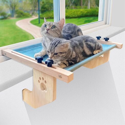 Cat Window Perch Hammock Bed with Wood & Metal Frame for Cats Easy to Assemble-No Drilling Required for Windowsill, Bedside, Drawer and Cabinet Holds Up to 30 lbs in Kuwait
