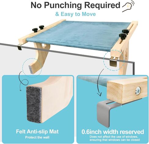 Cat Window Perch Hammock Bed with Wood & Metal Frame for Cats Easy to Assemble-No Drilling Required for Windowsill, Bedside, Drawer and Cabinet Holds Up to 30 lbs in Kuwait