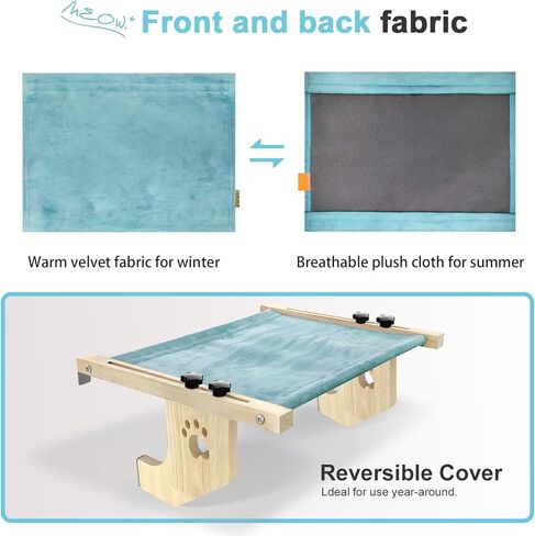 Cat Window Perch Hammock Bed with Wood & Metal Frame for Cats Easy to Assemble-No Drilling Required for Windowsill, Bedside, Drawer and Cabinet Holds Up to 30 lbs in Kuwait