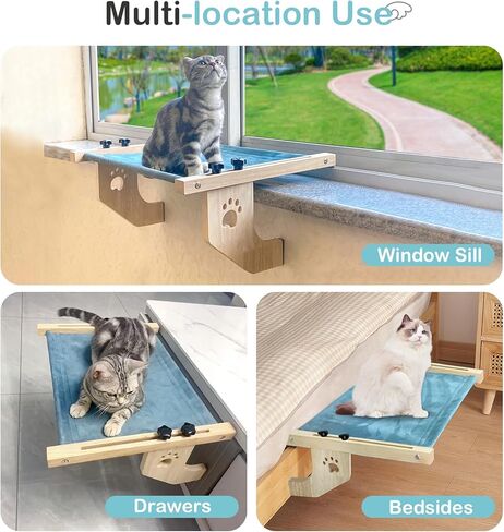 Cat Window Perch Hammock Bed with Wood & Metal Frame for Cats Easy to Assemble-No Drilling Required for Windowsill, Bedside, Drawer and Cabinet Holds Up to 30 lbs in Kuwait