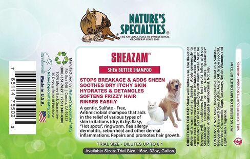 Nature's Specialties Sheazam Shea Butter Shampoo for Dogs Cats, Non-Toxic Biodegradeable, 2oz (SHEA02) in Saudi Arabia