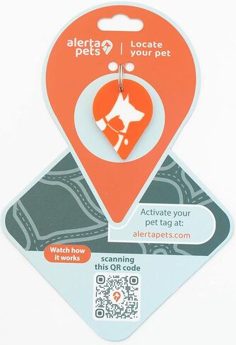 Alerta Pets Basic pet tag-Silent Smart QR Code ID tag - Dog - Cat - Easy Identify and find Your Store Vet Record, scan Receive Instant Location via SMS, Email, Whatsapp, Orange/White, One Size in Saudi Arabia