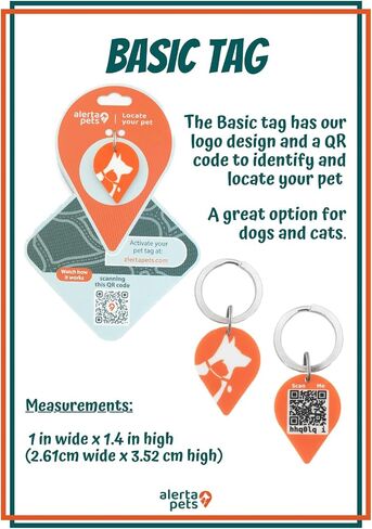 Alerta Pets Basic pet tag-Silent Smart QR Code ID tag - Dog - Cat - Easy Identify and find Your Store Vet Record, scan Receive Instant Location via SMS, Email, Whatsapp, Orange/White, One Size in Saudi Arabia