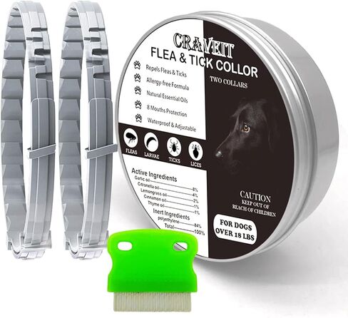 Flea and Tick Collar for Large Dog, Repels Fleas & Ticks, Natural Essential Oils, 8-Month Protection, Adjustable & Waterproof, for Dogs Over 18 lbs, 2 Packs in Kuwait
