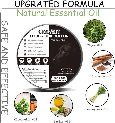 Flea and Tick Collar for Large Dog, Repels Fleas & Ticks, Natural Essential Oils, 8-Month Protection, Adjustable & Waterproof, for Dogs Over 18 lbs, 2 Packs in Kuwait