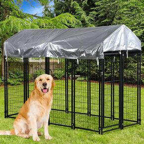 BLKMTY Large Dog House 48" Dog Kennel with Waterproof Cover Dog Playpen House Welded Wire Outdoor Kennel W/Roof Pet Cage Heavy Duty Metal Dog Crate W/Secure Lock Chicken Coop Rabbit Enclosure