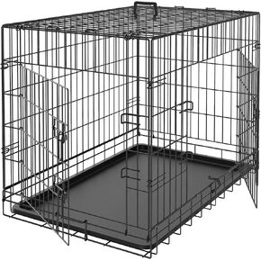 30/36/42 Inches Double Door Dog Crate Folding Metal Wire Dog Kennel Cage with Tray for Small/Medium/Large Dogs Indoor Outdoor Travel Use