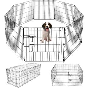 Artmeer Pet Playpen جرو روضة بيوت الكلاب سياج الكلب ممارسة القلم بوابة سياج قفص الكلب قابل للطي 8 لوحات 24 بوصة خيارات بيوت الكلاب قلم روضة مثالية للحيوانات الأليفة في الهواء الطلق في الأماكن المغلقة (أسود 24 بوصة × 24 بوصة) in Kuwait