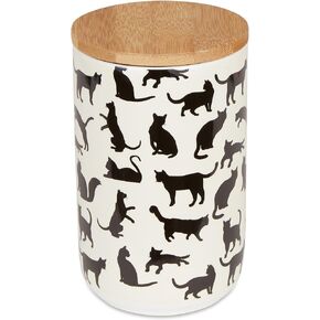 Bone Dry Ceramic Treat Jar for Cats and Dogs, Bamboo Lid, Dishwasher Safe Canister, 4x6.5, Black/White, Cat Treats in Kuwait