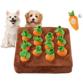 Interactive Dog Toys，Squeak Carrot Snuffle Mat for Dogs Plush Puzzle Toys 2 in 1 Non-Slip Nosework Feed Games for Pet Stress Relief with 12 Carrots…