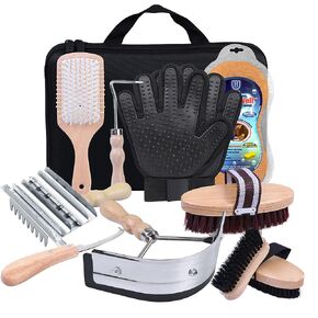 Harrison Howard Horse Grooming Kit 10-Piece Wooden Brush Set with Storage Case Tack Room Supplies Shedding Grooming Massaging Tools in Saudi Arabia