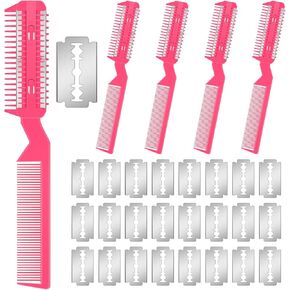5 Pieces Razor Comb for Dogs Hair Grooming Trimmer Comb for Pet Razor Comb with 25 Extra Blades Manual Dog Hair Trimmer Comb Double Edge Razor for Dogs (Black)