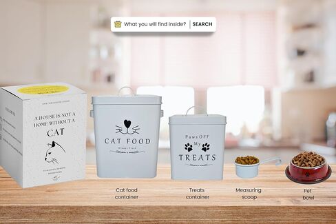 Meraki Home Farmhouse Cat Food and Treats Containers + Feed Scoop + Pet Food Bowl - Tight Lids - Large Metal Storage Bin - Great Gift for Cute Pets (Glossy Red) in Saudi Arabia