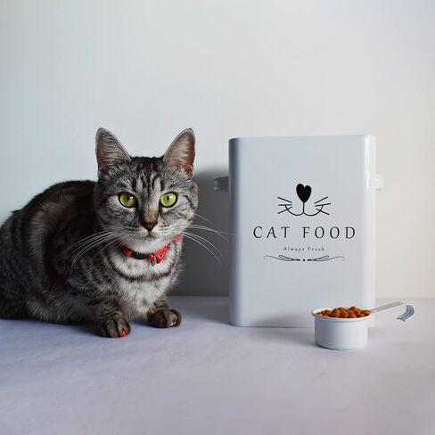 Meraki Home Farmhouse Cat Food and Treats Containers + Feed Scoop + Pet Food Bowl - Tight Lids - Large Metal Storage Bin - Great Gift for Cute Pets (Glossy Red) in Saudi Arabia