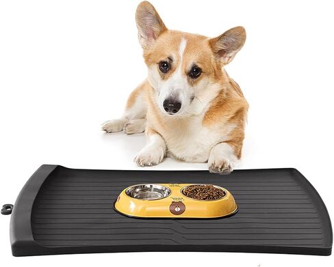 Hamiledyi Dog Food Mat,Dog Mat for Food and Water,Cat Food Mat Waterproof,Dog Feeding Mat with Pocket,Silicone Mat for Dog Bowls,High Edges to Catch Residue Prevent Spill(18x12in) in Saudi Arabia
