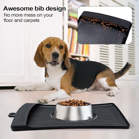 Hamiledyi Dog Food Mat,Dog Mat for Food and Water,Cat Food Mat Waterproof,Dog Feeding Mat with Pocket,Silicone Mat for Dog Bowls,High Edges to Catch Residue Prevent Spill(18x12in) in Saudi Arabia