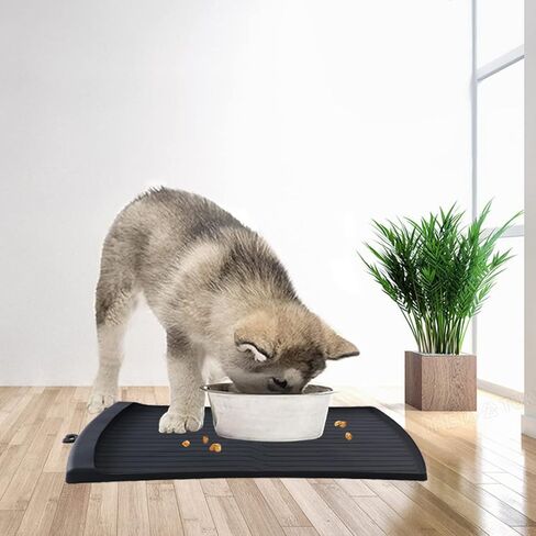 Hamiledyi Dog Food Mat,Dog Mat for Food and Water,Cat Food Mat Waterproof,Dog Feeding Mat with Pocket,Silicone Mat for Dog Bowls,High Edges to Catch Residue Prevent Spill(18x12in) in Saudi Arabia