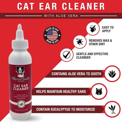 Warren London Cat Ear Cleaner | Ear Cleaning Solution for Cats and Kittens with Aloe Vera | Kitten Ear Cleaner & Ear Wash for Cats | Made in USA in Saudi Arabia