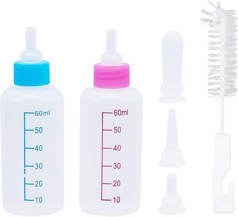 AHANDMAKER 2 Sets 2 Colors Plastic and Rubber Feeding Pet Supplies Kits, Kitten Puppy Nursing Bottle Kits, Replacement Mini Nipples Kits for Pets, Kittens, Puppies, Rabbits, Small Animals in Saudi Arabia