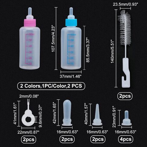 AHANDMAKER 2 Sets 2 Colors Plastic and Rubber Feeding Pet Supplies Kits, Kitten Puppy Nursing Bottle Kits, Replacement Mini Nipples Kits for Pets, Kittens, Puppies, Rabbits, Small Animals in Saudi Arabia