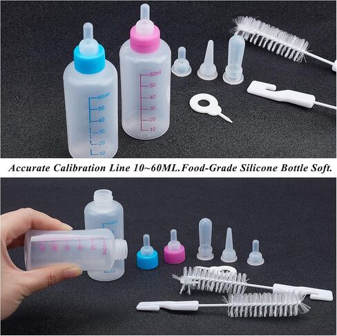 AHANDMAKER 2 Sets 2 Colors Plastic and Rubber Feeding Pet Supplies Kits, Kitten Puppy Nursing Bottle Kits, Replacement Mini Nipples Kits for Pets, Kittens, Puppies, Rabbits, Small Animals in Saudi Arabia