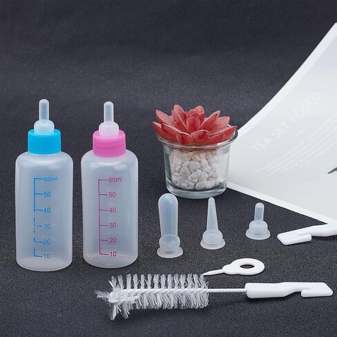 AHANDMAKER 2 Sets 2 Colors Plastic and Rubber Feeding Pet Supplies Kits, Kitten Puppy Nursing Bottle Kits, Replacement Mini Nipples Kits for Pets, Kittens, Puppies, Rabbits, Small Animals in Saudi Arabia