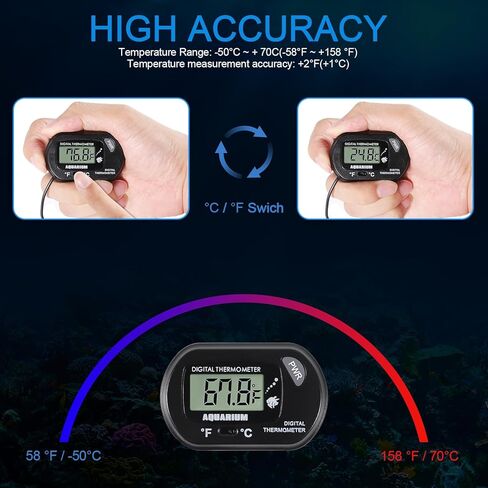AEDIKO 8 قطع حوض السمك ميزان حرارة LCD رقمي لخزان الأسماك مع مسبار مستشعر مقاوم للماء وكأس شفط لحاضنات السلاحف تررم ميزان حرارة الماء in Saudi Arabia