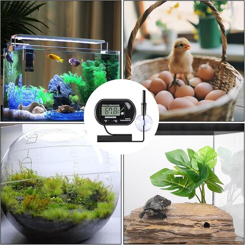 AEDIKO 8 قطع حوض السمك ميزان حرارة LCD رقمي لخزان الأسماك مع مسبار مستشعر مقاوم للماء وكأس شفط لحاضنات السلاحف تررم ميزان حرارة الماء in Saudi Arabia