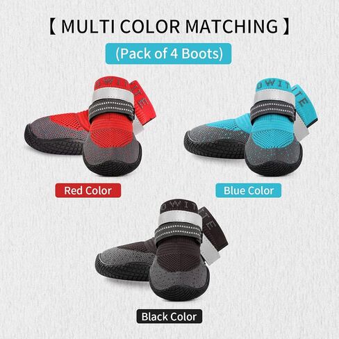 Dog Boots & Paw Protectors, Dog Shoes for Hot Pavement, Bowite Summer Winter Breathable Lightweight Fly Knit Dog Booties with Reflective Strips for Small Medium Large Dogs 4PCS/Set（Black,#3） in Saudi Arabia