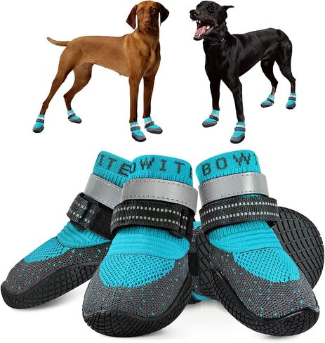 Dog Boots & Paw Protectors, Dog Shoes for Hot Pavement, Bowite Summer Winter Breathable Lightweight Fly Knit Dog Booties with Reflective Strips for Small Medium Large Dogs 4PCS/Set（Black,#3） in Saudi Arabia