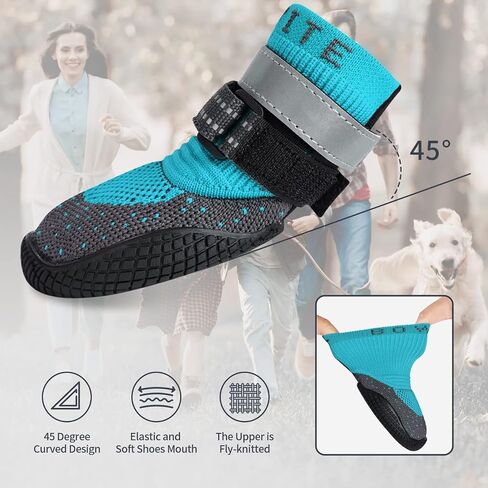 Dog Boots & Paw Protectors, Dog Shoes for Hot Pavement, Bowite Summer Winter Breathable Lightweight Fly Knit Dog Booties with Reflective Strips for Small Medium Large Dogs 4PCS/Set（Black,#3） in Saudi Arabia