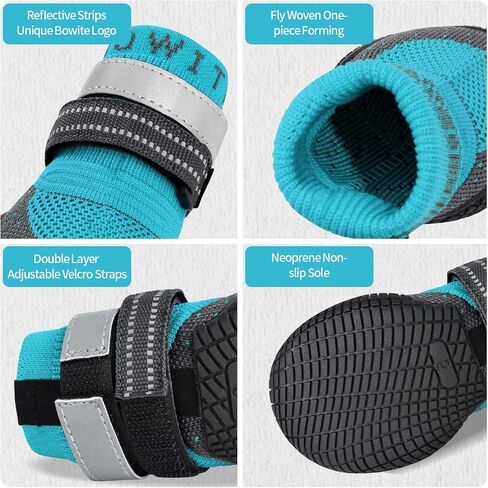 Dog Boots & Paw Protectors, Dog Shoes for Hot Pavement, Bowite Summer Winter Breathable Lightweight Fly Knit Dog Booties with Reflective Strips for Small Medium Large Dogs 4PCS/Set（Black,#3） in Saudi Arabia